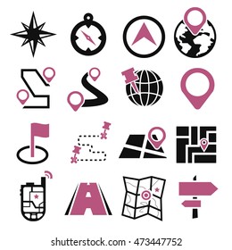 map, navigation icon set