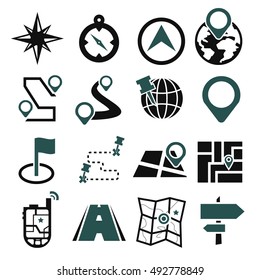 map, navigation icon set