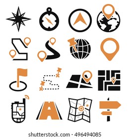 map, navigation icon set