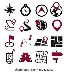 map, navigation icon set
