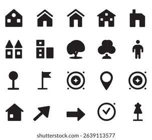 Map Navigation Icon Set – Location, Pointer, Flag, Compass, and Marker Symbols
