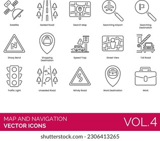 Map and Navigation Icons including Arrived Destination 1, Car Park, Caution, App, Compass, Connected Vehicle, Current Location, Destination Flag, Marker, Detecting Location, Directions, Driving, Route