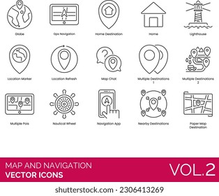 Map and Navigation Icons including Arrived Destination 1, Car Park, Caution, App, Compass, Connected Vehicle, Current Location, Destination Flag, Marker, Detecting Location, Directions, Driving, Route