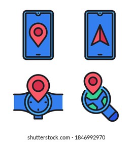 Map & navigation Icons Set (Filled Line) = smartphone, navigation phone, smartwatch, search location. Perfect for website mobile app, app icons, presentation, illustration and any other projects.
