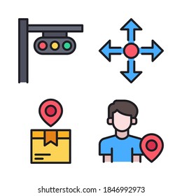 Map & navigation Icons Set (Filled Line) = traffic light, arrow, pin logistics, user pin. Perfect for website mobile app, app icons, presentation, illustration and any other projects.