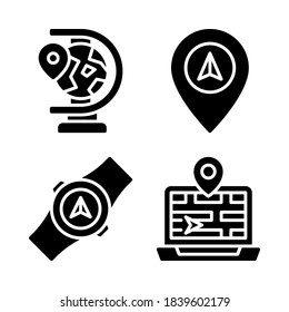 Map & navigation Icons Set = globe, pin navigation, smartwatch, laptop. Perfect for website mobile app, app icons, presentation, illustration and any other projects.