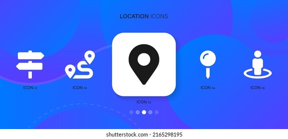 Map navigation icons set on gradient background. Road navigation, location point, map pin symbols. Vector EPS 10