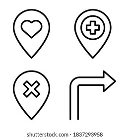 Mapa y navegación Iconos Set = Amo del pin, añadir el pin, cerrar el pasador, derecha. Perfecto para aplicaciones móviles de sitios web, iconos de aplicaciones, presentación, ilustración y cualquier otro proyecto.