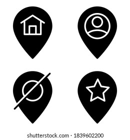 Map & navigation Icons Set = pin home, pin user, pin disable, favorite location. Perfect for website mobile app, app icons, presentation, illustration and any other projects.