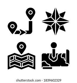 Map & navigation Icons Set = pin direction, wind rose, map, pin location. Perfect for website mobile app, app icons, presentation, illustration and any other projects.