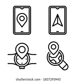 Map & Navigation Icons Set = Smartphone, Navigationstitel, Smartwatch, Suchstandort. Perfekt für mobile App-Anwendungen, App-Icons, Präsentationen, Illustrationen und andere Projekte.
