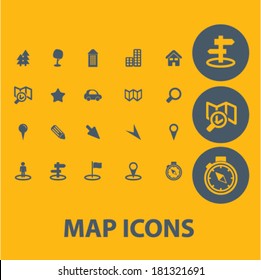 map, navigation icons set, vector