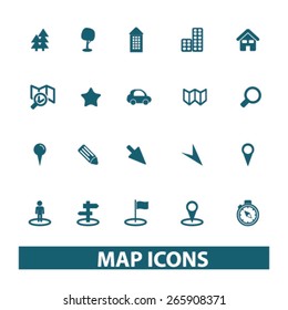 map, navigation icons, signs, illustrations design concept set for appliciation, website, vector on white background