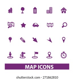 map, navigation icons, signs, illustrations set, vector