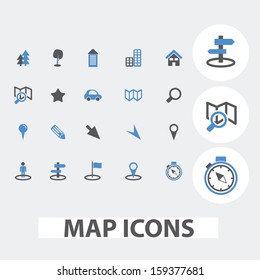 map, navigation icons, signs set, vector