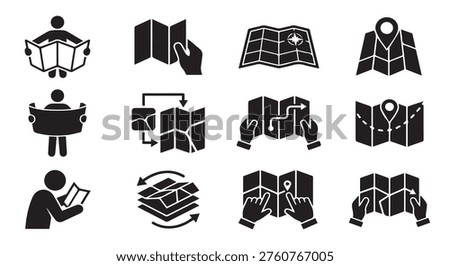 Map navigation icons for travel planning and location finding services