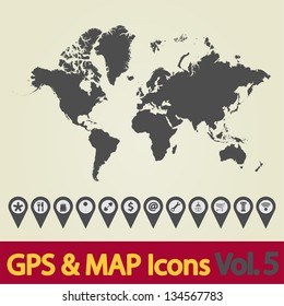 Map with Navigation Icons. Vol. 5. Vector illustration.