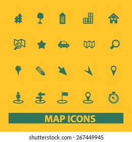 map, navigation isolated web icons, signs, illustrations concept design set, vector