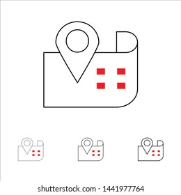 Map, Navigation, Location Bold and thin black line icon set