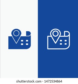 Map, Navigation, Location Line and Glyph Solid icon Blue banner Line and Glyph Solid icon Blue banner