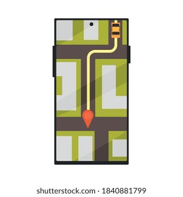 Map Navigation, Mobile App Interface, City Transportation Vector Illustration