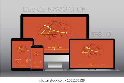 Map navigation on screen. Vector illustration.