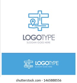 Map, Navigation, Pin Blue Outline Logo Place for Tagline. Vector Icon Template background