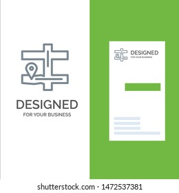 Map, Navigation, Pin Grey Logo Design and Business Card Template