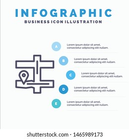 Map, Navigation, Pin Line icon with 5 steps presentation infographics Background. Vector Icon Template background
