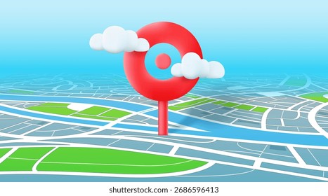 Сity map with navigation pin in perspective. 3d vector illustration
