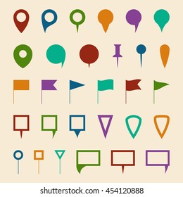 Map navigation pin pointer vector symbols. Elements for web navigation, illustration pin icon for map location and navigation