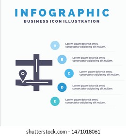 Map, Navigation, Pin Solid Icon Infographics 5 Steps Presentation Background. Vector Icon Template background