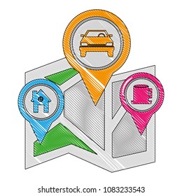 map navigation with pointer markers car home and coffee bar