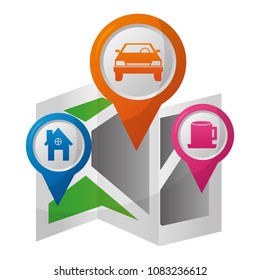 map navigation with pointer markers car home and coffee bar