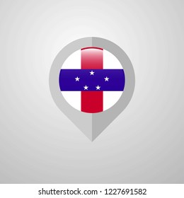 Map Navigation pointer with Netherlands Antilles flag design vector