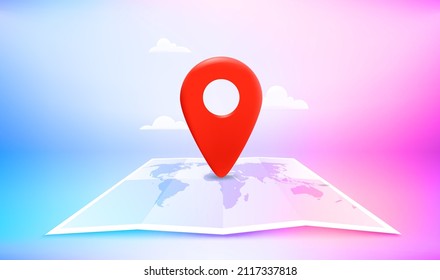 Map navigation pointer on the map in perspective. Travel destination concept. Vector 3d illustration