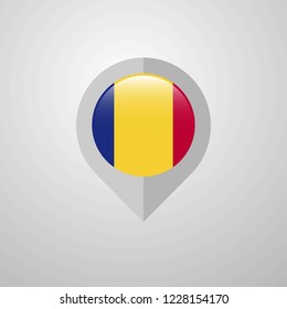 Map Navigation pointer with Romania flag design vector
