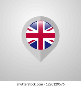 Map Navigation pointer with United Kingdom flag design vector