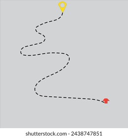 Map navigation route, color point markers design background, vector drawing schema, simple city plan GPS navigation, itinerary destination arrow paper city map. Route delivery check point graphic.