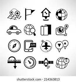 map and navigation technology icons set