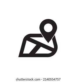 Map navigation travel icon in black flat glyph, filled style isolated on white background