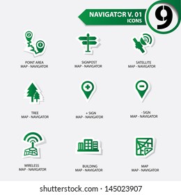 Map and Navigator icons set 1,Green version