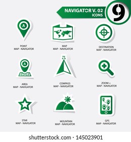 Map and Navigator icons set 2,Green version