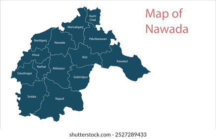 Mapa de Distrito de Nawada, Distrito de Nawada, Estado de Bihar, República da Índia, Governo de Bihar, Território indiano, Índia Oriental, política, aldeia, turismo