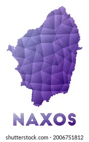 Karte von Naxos. Low-Poly-Illustration der Insel. violettes geometrisches Design. Polygonale Vektorgrafik.