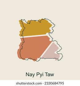 Mapa de la plantilla de diseño moderno y colorido del contorno geométrico de Nay Pyi Taw, Mapa de Myanmar sobre el fondo blanco de la ilustración del vector
