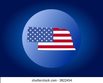 map of Nebraska and American flag globe illustration
