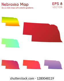 Map of Nebraska with beautiful gradients. Beautiful set of Nebraska maps. Rare vector illustration.