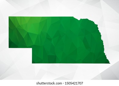 Map of Nebraska - Green Geometric Rumpled Triangular , Polygonal Design For Your . Vector illustration eps 10.
