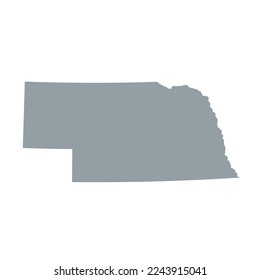 Map of the Nebraska state in grey color isolated on white background. Vector illustration